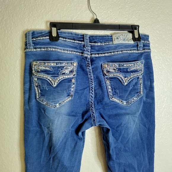 GRACE IN LA RHINESTONE STUDD EMBROIDERED THICK STITCH BOOTcut Jeans Sz 30x31 - Picture 6 of 9